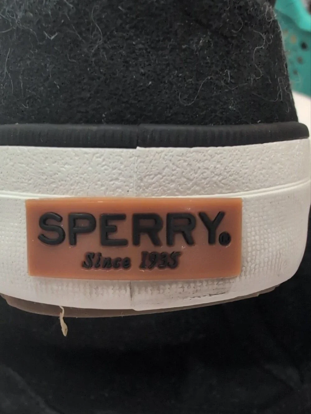 Sperry Women's Black Suede Slip-On Sneakers with White Sole